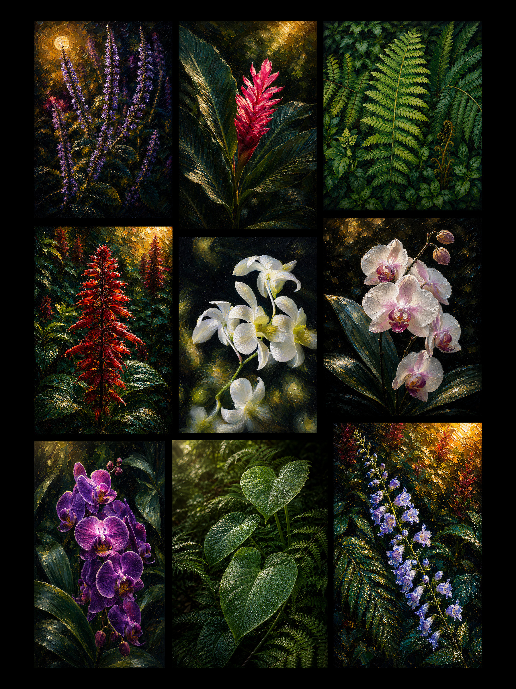 Collage of nine Painted Petals final renderings