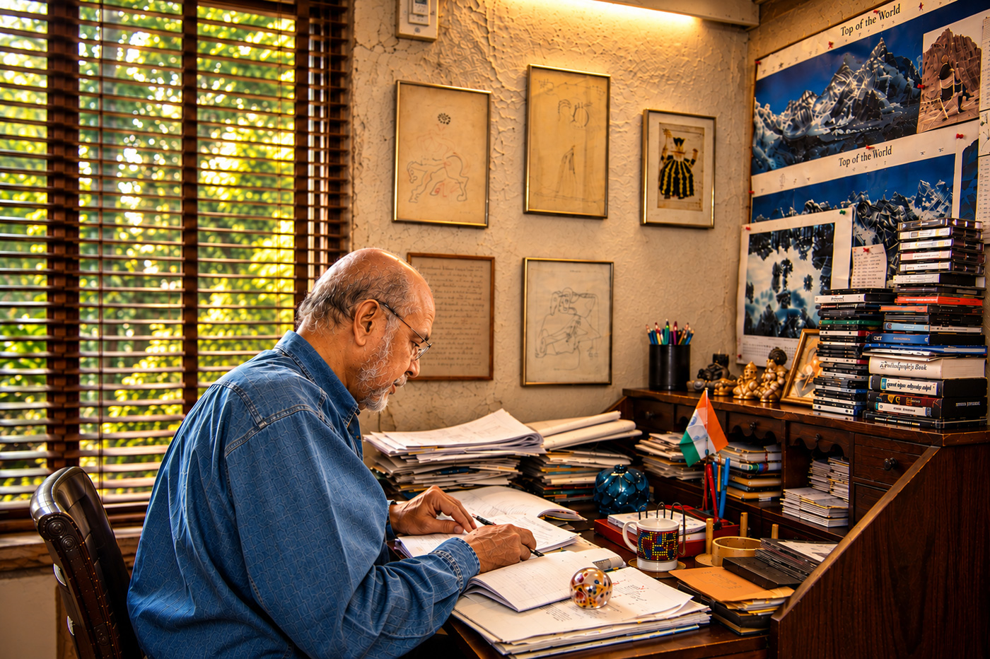 Bollywood auteur, Shyam Benegal in his office in Bombay