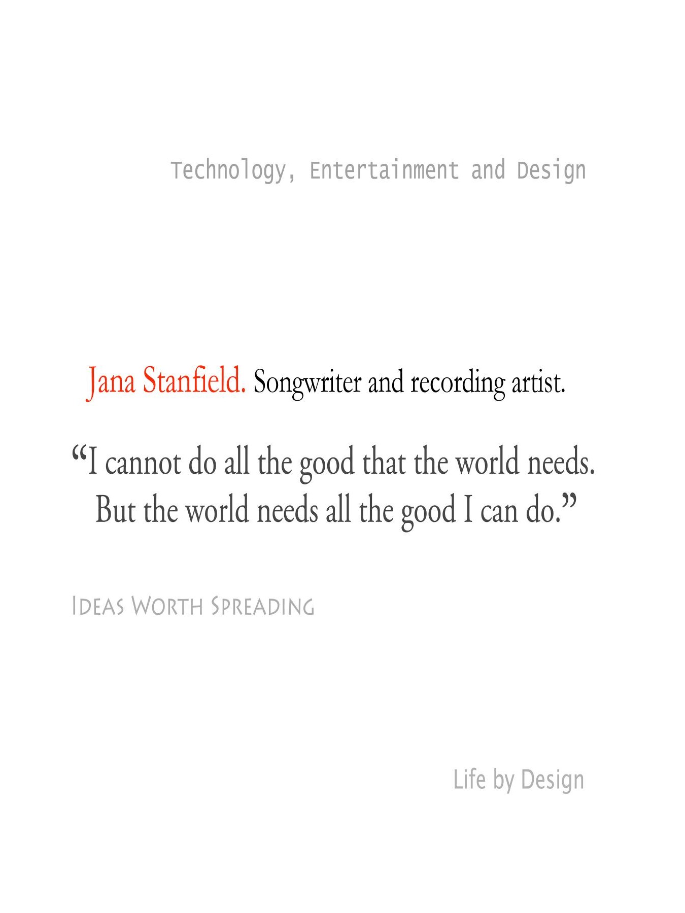 Original 2012 booklet typography for Jana Stanfield
