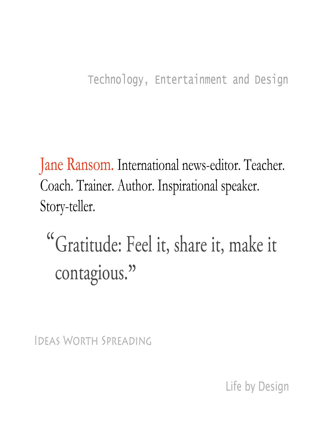 Original 2012 booklet typography for Jane Ransom